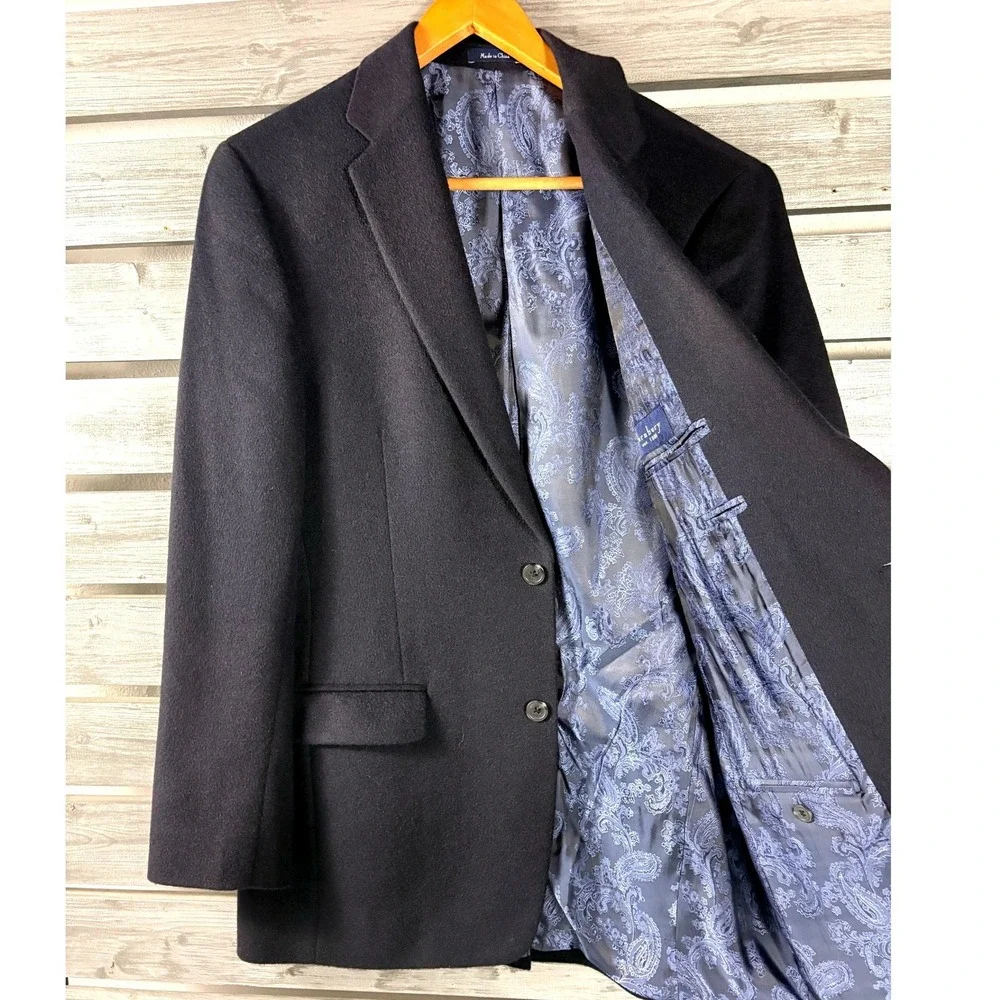 Turnbury Mens 40L Navy Blue 100% Camel Hair Blazer Sport Coat Paisley Lined NICE